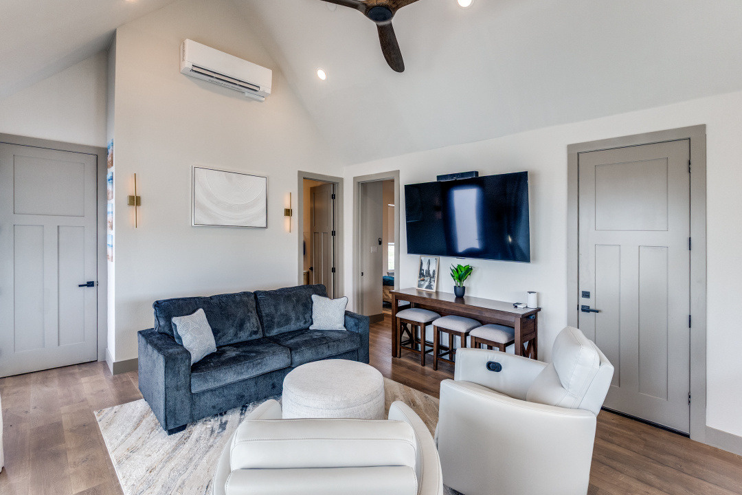 Interior view from living area to bedroom in custom ADU by Estate ADU in Grand Prairie, TX.